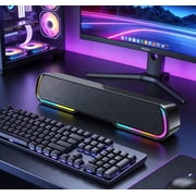 Bluetooth Soundbar with RGB Lights, 20W Home Theater Speaker, 4 Dynamic Light Modes, Built-in 2000mAh Battery, Compatible with TV, PC, Phone, Tablet