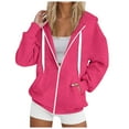 thumbnail image 2 of Gibobby Womens Zip Up Hoodies Oversized Long Sleeve Sweatshirts Fall Fashion Jackets Winter Clothes with Pockets Fall Winter Coat(XL,Hot Pink), 2 of 5