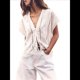 thumbnail image 2 of Camisas de Verano para Mujer, con Cuello en V, Lazo y Abertura Frontal, Blusas Extragrandes con Botones, Blusas Casuales de Corta con Ribete de Encaje. L, 2 of 10