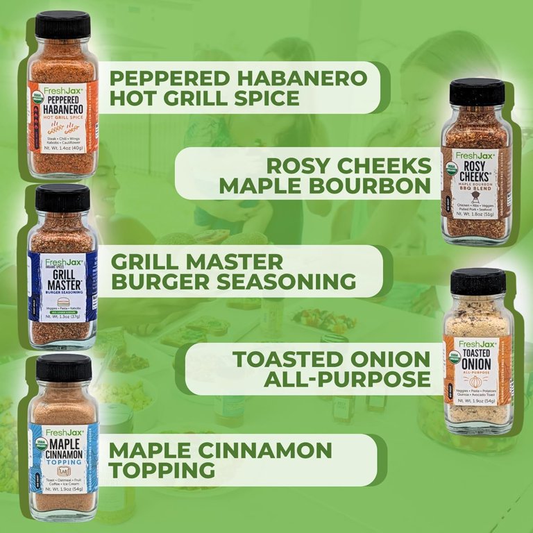 FreshJax Organic Spices 10 Seasoned Sea Salt Seasoning Starter Pack Sampler Sized Bottles Non GMO
