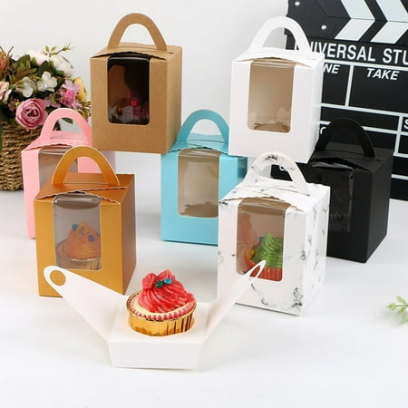 

Kaesi 10Pcs 1 Position Handhold Cupcake Muffin Mousse Paper Packing Box Container