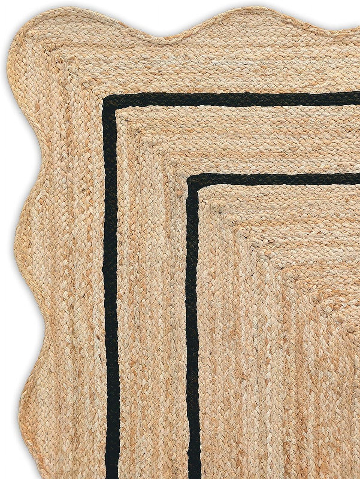KLAVATE Natural Jute Wave Edge Hand Braided Scalloped Farmhouse Entryway Jute Rug