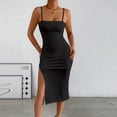 thumbnail image 4 of HBGVBA Casual Midi Dress for Women,Cami Sleeveless Dresses,Solid Color Neck Thin Strap Ruched Slim Fitted Bodycon Midi Dress, 4 of 5