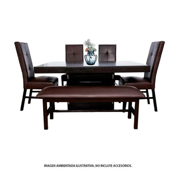 Comedor Camacho Elegant con 4 Sillas y 1 Banca Café