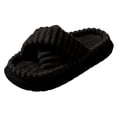 thumbnail image 3 of Comfy Slippers for Women Plush Crossstrap Open Toe Non-slip House Slippers Fall Slippers for Women Thick Soled Plush Slip‑on Indoor House Shoes, 3 of 7