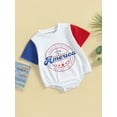 thumbnail image 3 of Arvbitana Newborn Baby Boy Girl 4th of July Romper Short Sleeve Color Block Bubble Bodysuit Cute Summer Jumpsuit Independence Day Clothing 0-24 Months, 3 of 9