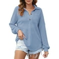 thumbnail image 6 of Eternatastic Women Waffle Knit Top Henley Shirts Long Sleeve V Neck Solid Color Casual Tunics Button Down Blouses, 6 of 6