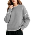 thumbnail image 2 of Tqcoqu Sweaters for Women Crewneck Long Sleeve Contrast Cable Knit Tops, Solid Loose Fit Casual Pullover Sweaters, Oversized Stitching Fall Clothes Outfits, 2 of 6