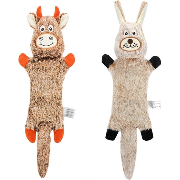 TETOU 2Pcs Dog Chew Toys for Aggressive Chewers,No Stuffing Crinkle Squeaky Dog Toys for Large Medium Puppy (Bunny & Cow)
