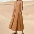 thumbnail image 2 of vigerkar Women's Summer Cotton Linen Long Dress Sleeveless Elegant Flowy Dresses Plus Size Loose Comfy Dress with Pockets Orange, M, 2 of 5
