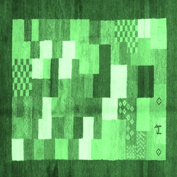Ahgly Company Indoor Square Abstract Emerald Green Contemporary Area Rugs, 8' Square