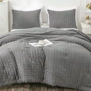 Luckybull 3 Piece Dark Gray Comforter Bedding Set, Queen