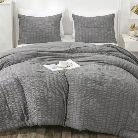 Luckybull 3 Piece Dark Gray Comforter Bedding Set, Queen