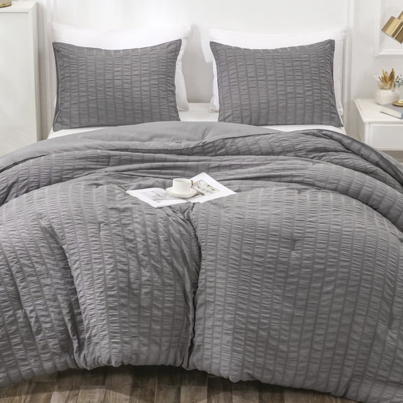 Luckybull 3 Piece Dark Gray Comforter Bedding Set, Queen