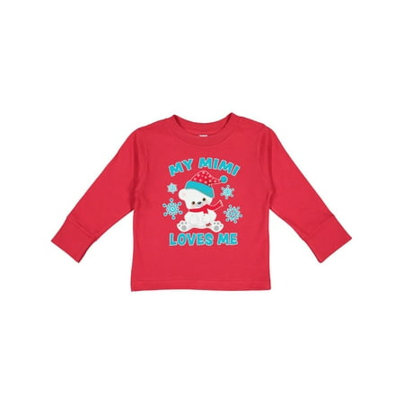 

Inktastic Polar Bear My Mimi Loves Me in Santa Hat with Snowflakes Gift Toddler Boy or Toddler Girl Long Sleeve T-Shirt