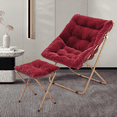 thumbnail image 3 of Monibloom Square Folding Faux Fur Saucer Chair with Ottoman for Adults, Comfy Fluffy Reading Chair for Bedroom Living Room Dorm, Red, 3 of 10