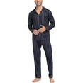 thumbnail image 6 of Aiyino Men's Silk Satin Pajama Set Striped Long Sleeve Button Down Classic Sleepwear Loungewear with Front Pocket, 6 of 8