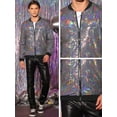 thumbnail image 4 of Unique Bargains Men's Sequin Varsity Zipper Party Disco Sparkle Bomber Jacket L Silver, 4 of 6