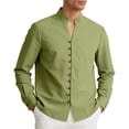 thumbnail image 6 of Maqroz Men's Mandarin Collar Shirt Long Sleeve Button Up Linen Cotton Casual Dress Shirt Solid Color Business Work Office Tops, 6 of 9