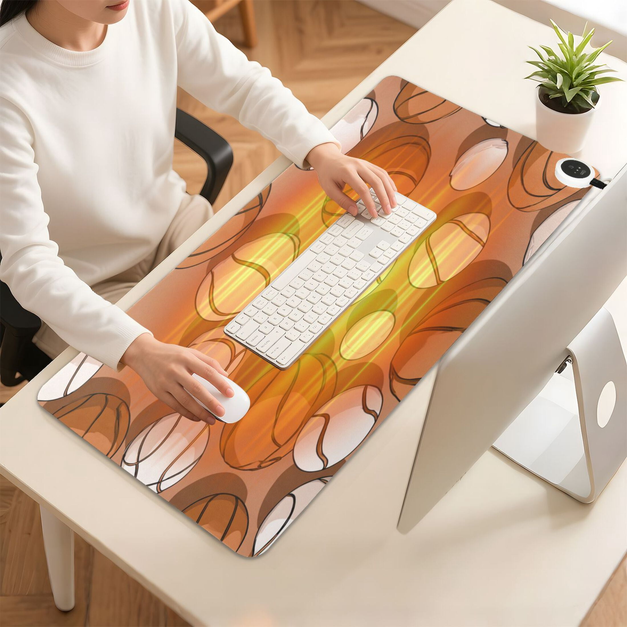 Large Heated Desk Mat Mouse Pad 31.5"x13"PU Leather Graphene Heating Desk Warmer with 3 Temperature Settings 110V US Plug Non-Slip Warm Pad for Home, Office, and Gaming Athletic Ball Collage Print