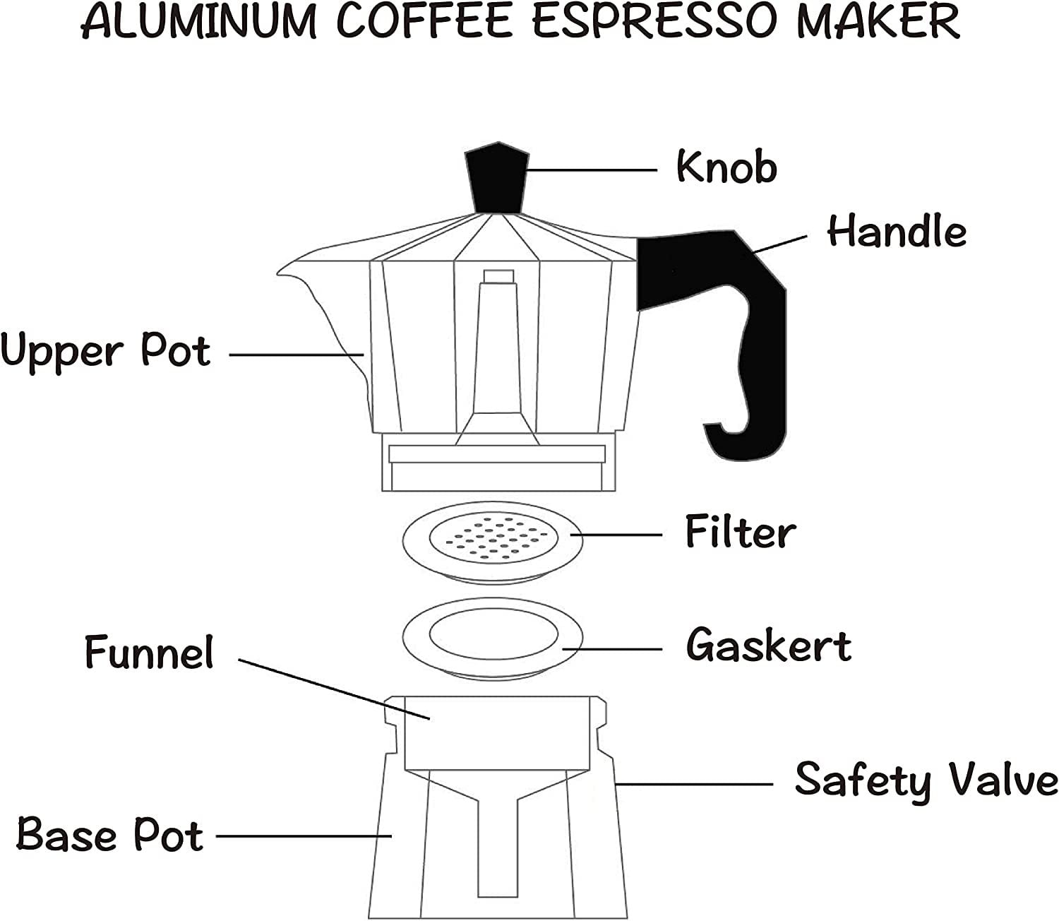 J&V TEXTILES Stovetop Espresso and Coffee Maker, Moka Pot for Classic Italian and Cuban Caf Brewing, Cafeteria, 3-Cup