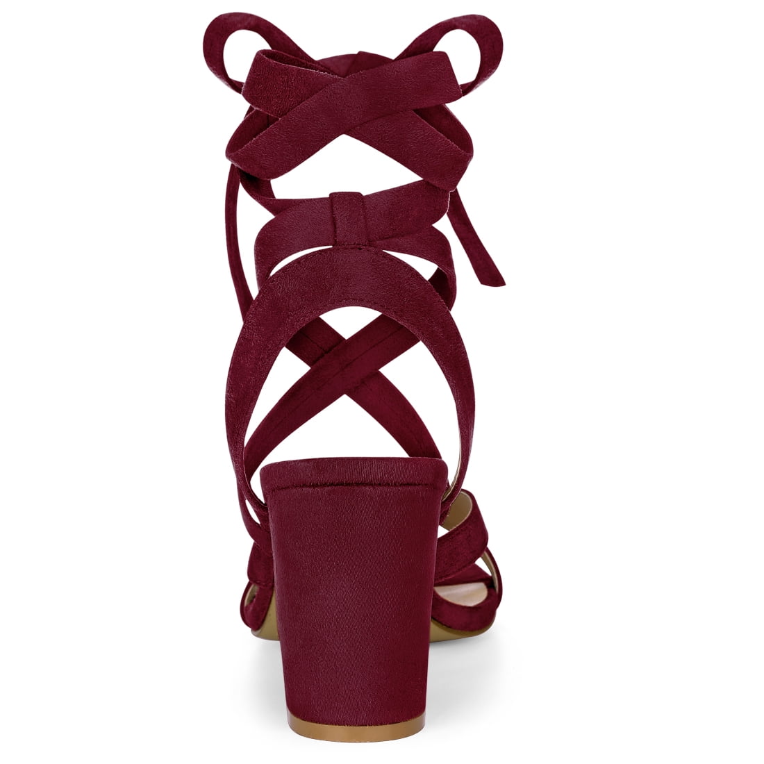 DARING DIVA Women's Open Toe Crisscross Lace Up Chunky Heel Sandals Burgundy 8.5
