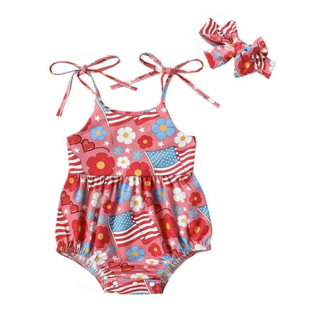

Wassery Baby Girl Outfit 3M 6M 12M 18M 24M Infant Girls Summer Jumpsuit Set Tie-up Flower Print Sleeveless Romper with Hairband Newborn Casual Playsuit