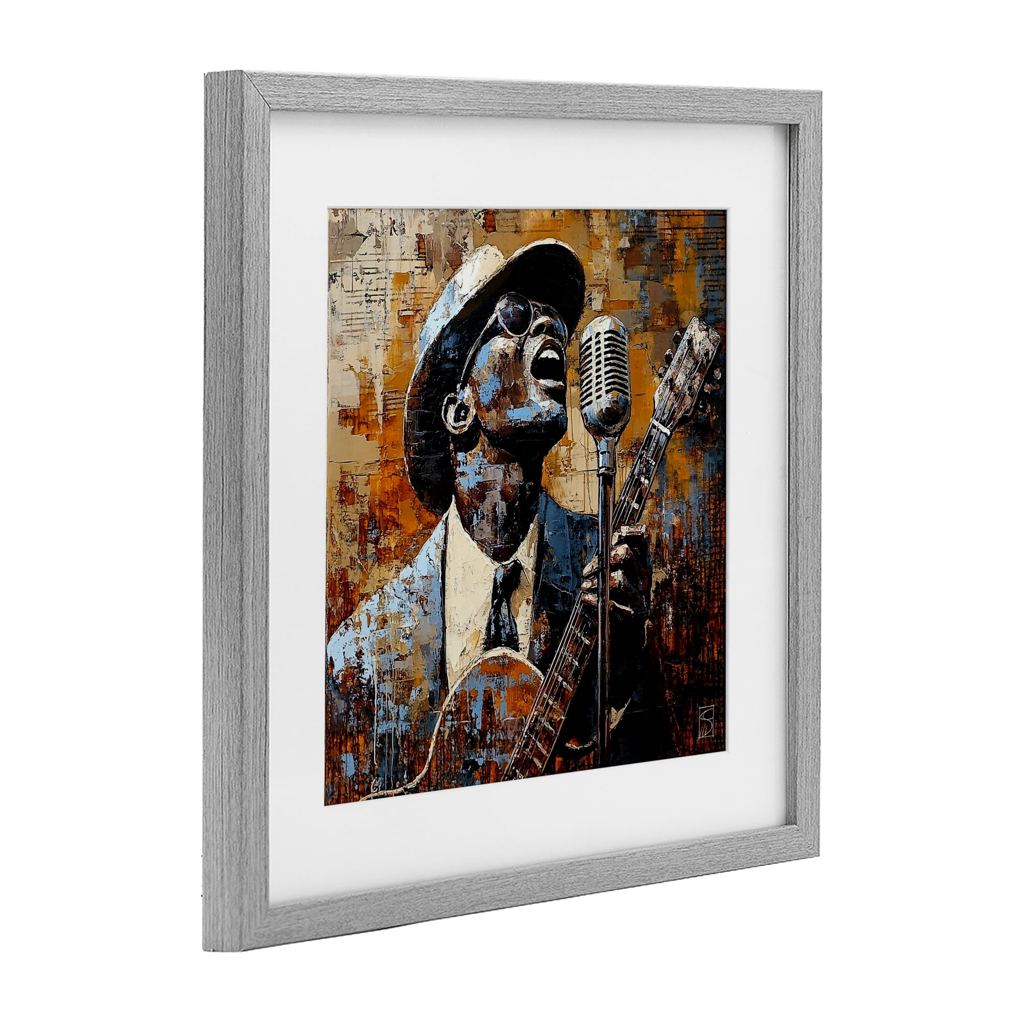 Stupell Industries Passionate Blues Singer Gray Framed Print Under Glass, design by Sara Culpepper