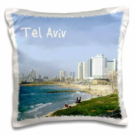 3dRose Tel Aviv beach - Israel - travel photography - Mediterranean sea and modern skyscrapers city skyline - Pillow Case, 16 by