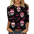 thumbnail image 2 of Craaazy Halloween Printed Shirt For Women Round Neck 3/4 Sleeve T-Shirt Loose Halloween Featival Tops Gifts For Women, 2 of 5