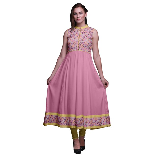 Bimba Kurti Indien Long Floral Rose Clair2 pour Femmes Tenue de Soirée Robe Anarkali Sans Manches XXX-Large
