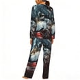 thumbnail image 2 of Womens Long Sleeve Pajamas Round Neck Pjs Set Soft Loungewear with Pockets, American Flag Wolf Art USA, 2 of 6