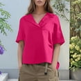 thumbnail image 3 of Camisa holgada de manga corta con cuello para mujer: color liso, tejido transpirable, versátil para el verano, lavable a máquina, 3 of 7