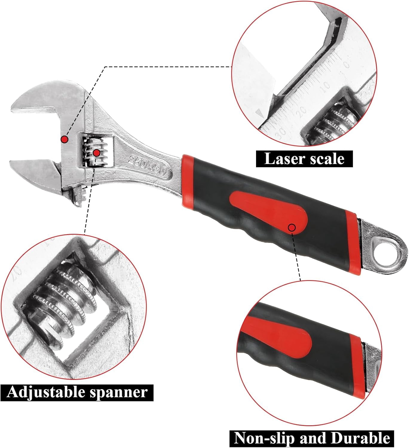 MKEUDQ-3 Pcs Adjustable Wrench Set, 10/8/6 Inch, Crescent Soft Grip Non-Slip Wrench with Laser Etched SAE Graduations for Home, Garage, Workshop and DIY.