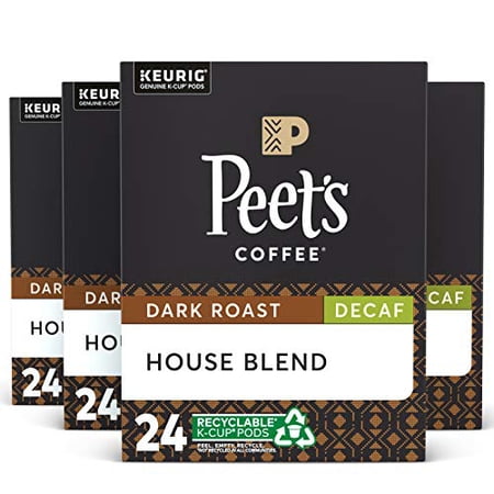 Peet's Coffee Decaf House Blend, Dark Roast, 96 Count Single Serve K-Cup Decaffeinated Coffee Pods for Keurig Coffee Maker