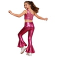 thumbnail image 5 of iiniim Girls Disco Jazz Hip Hop Street Dance Outfits Sequins Ruffle Crop Top with Flared Leggings Pants Set Hot Pink 8, 5 of 7
