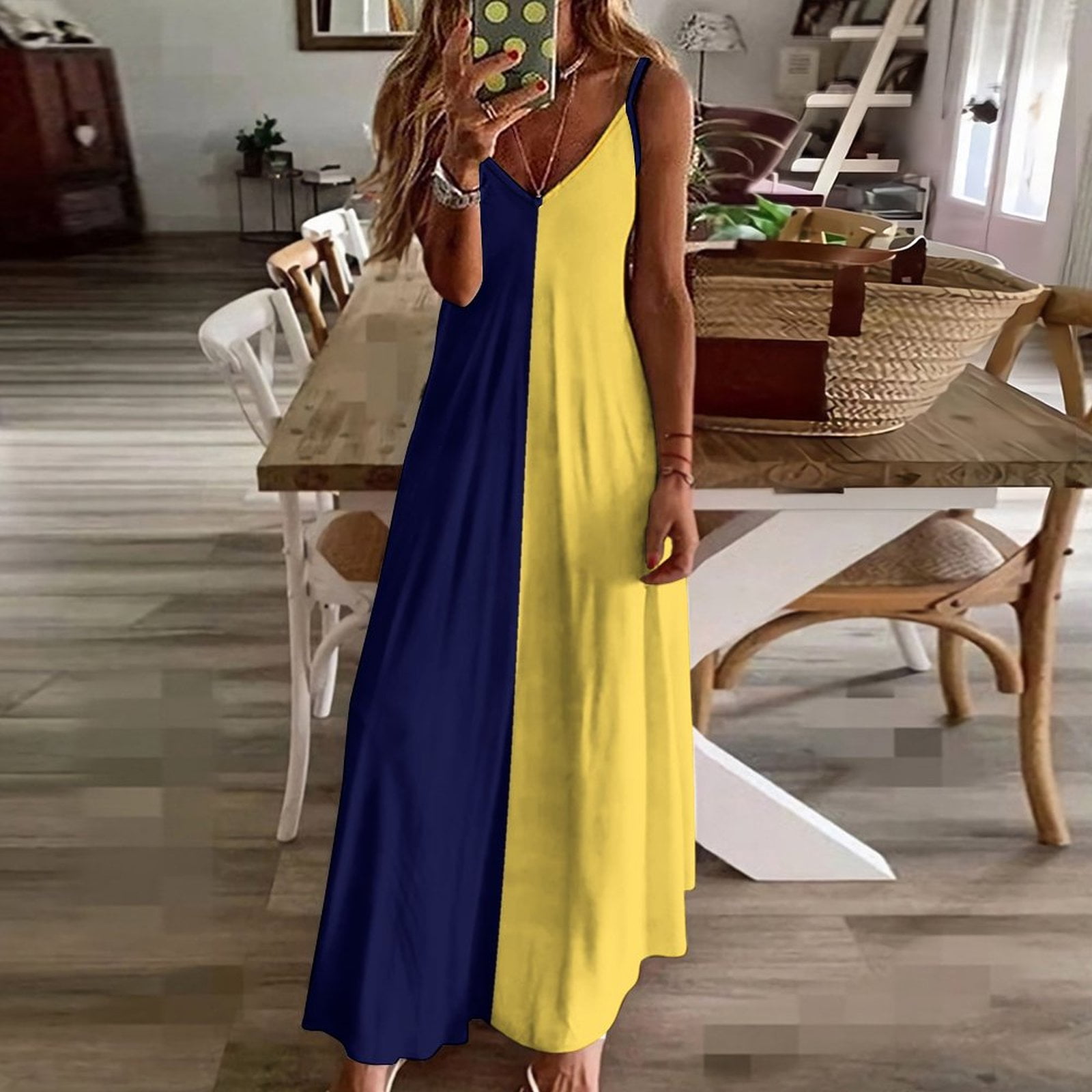 dress blue yellow Raymi Blue Floral Chiffon Maxi Dress - US 12