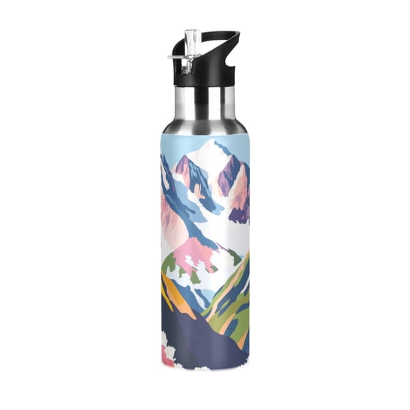 Yayeee 20oz Insulated Water Bottle Double Wall Stainless Steel with Flip Straw Lid, Abstract Mountain