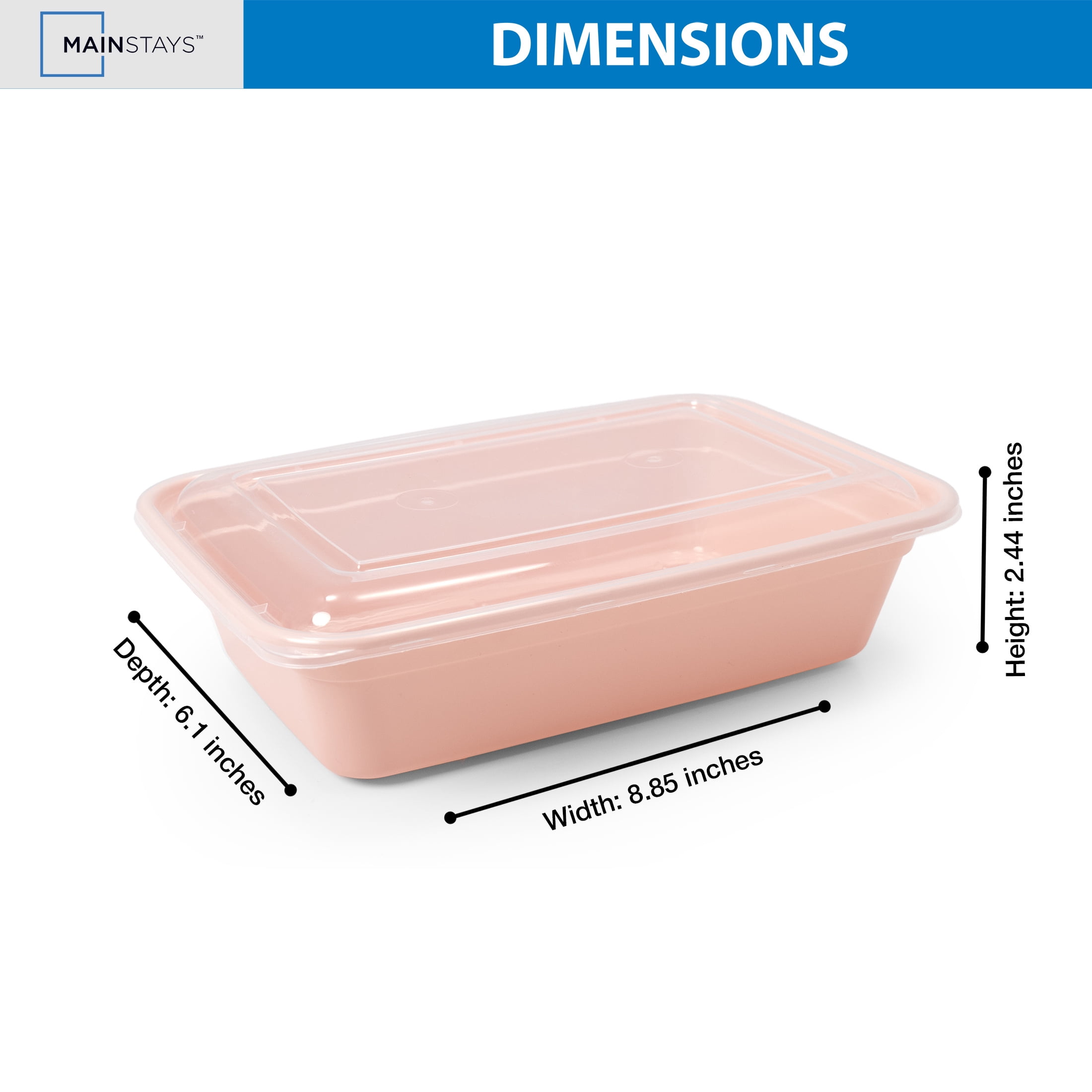 Mainstays 5-Pack 1-Compartment BPA-Free Plastic Meal Prep Food Storage Containers, 1L, Pink Blush
