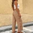 thumbnail image 5 of Maqroz Women's Drawstring Elastic Waist Wide Leg Pants Side Cutout Floral Detail Boho Casual Trousers Loose Summer Beach Pants Flowy Vacation Daily Outfit, 5 of 6