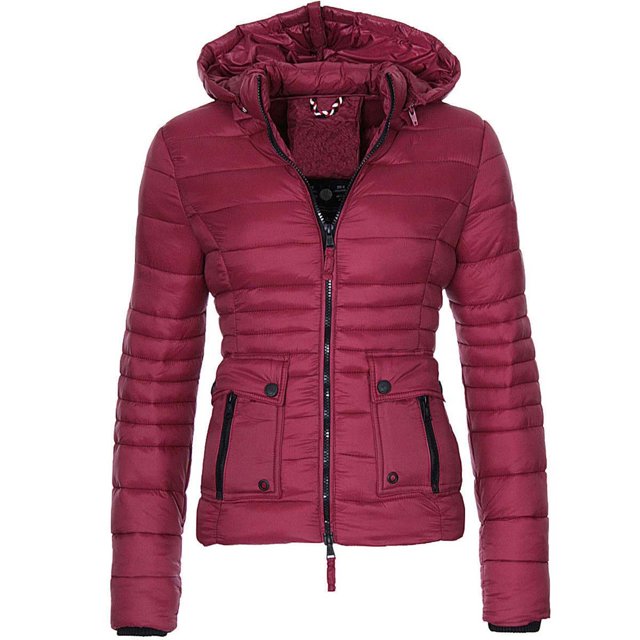 Puntoco Chaqueta De Mujer Chaqueta De Algodón Para Mujer Chaqueta De Algodón De Color Sólido Ajustada Chaqueta Con Capucha Cálida Con Cremallera Liquidación De Navidad Puntoco Puntoco-63