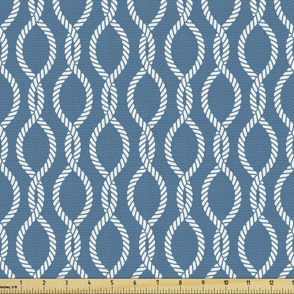 Ambesonne Nautical Fabric by the Yard Upholstery, Oceanic Art Monochrome, 1 Yard, White Sea Blue