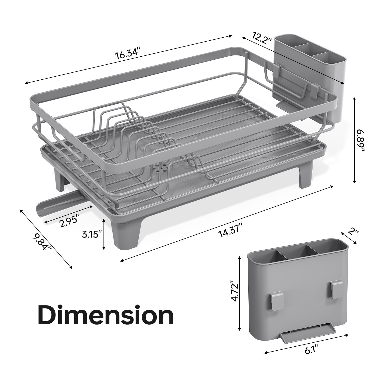 KINGRACK Dish Drying Rack, Large Dish Rack with Drainboard and Cup & Utensil Holders, Stainless Steel, Over Sink or Counter, Gray