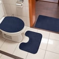 thumbnail image 4 of Solid Dark Blue Bath Mat 3 Piece Bathroom Rug Set, Minimalism Abstract Denim Texture Non Slip Bath Rug Contour Mat and Toilet Lid Cover, Absorbent Shower Mats Soft Bath Rugs and Mats Sets, 4 of 8