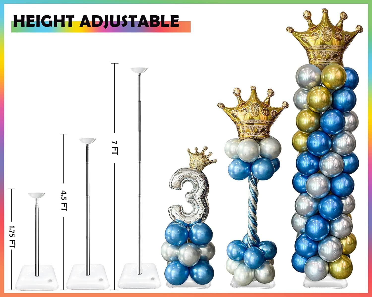 YALLOVE Balloon Stand Kits, 2 Sets Height Adjustable Metal Telescopic Balloon Tower for Birthday, Baby Shower Party Floor Decorations, Not Include Balloons