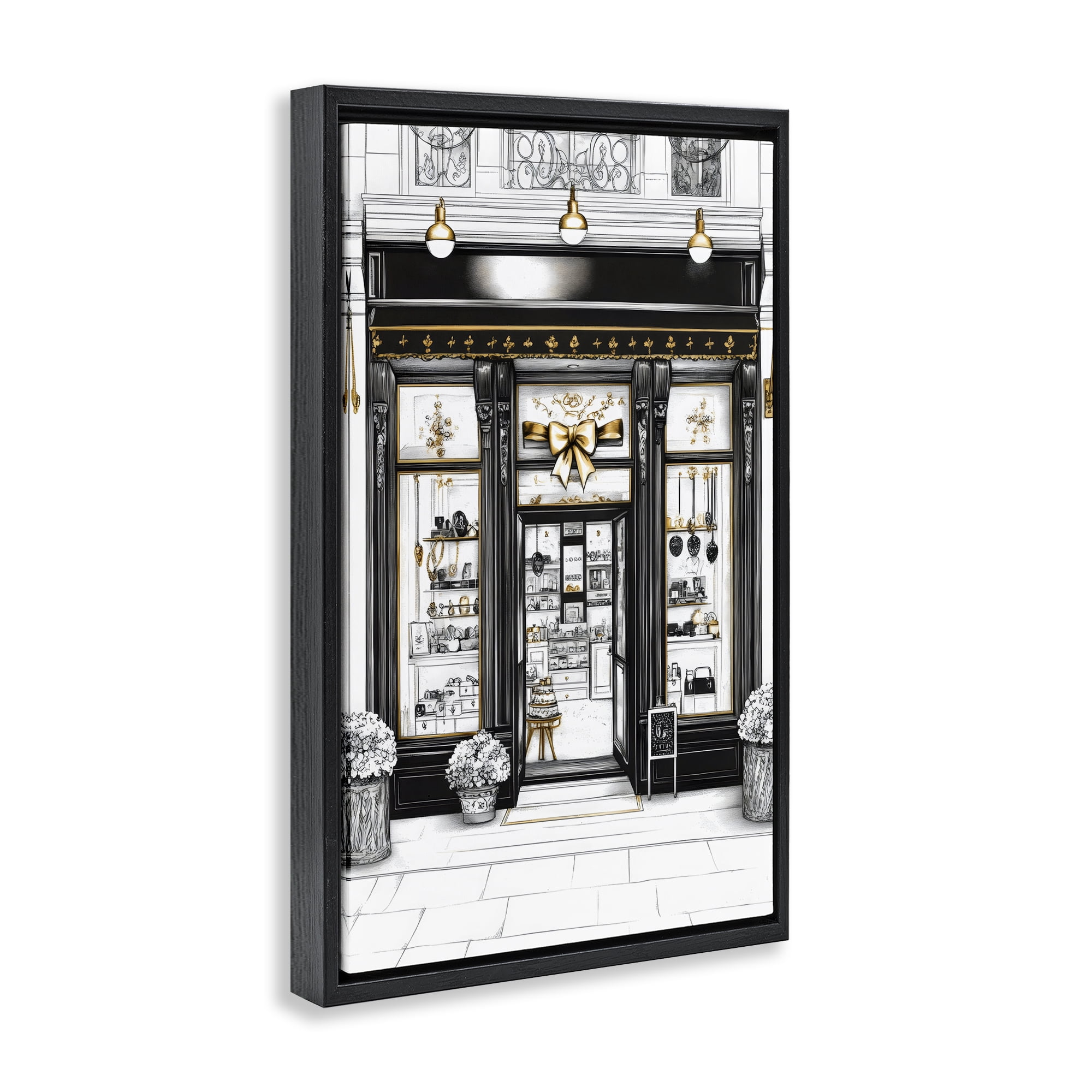 Stupell Industries Glam Paris Shop Facade Black Framed Floater Canvas Wall Art, design by Petal Prints Design