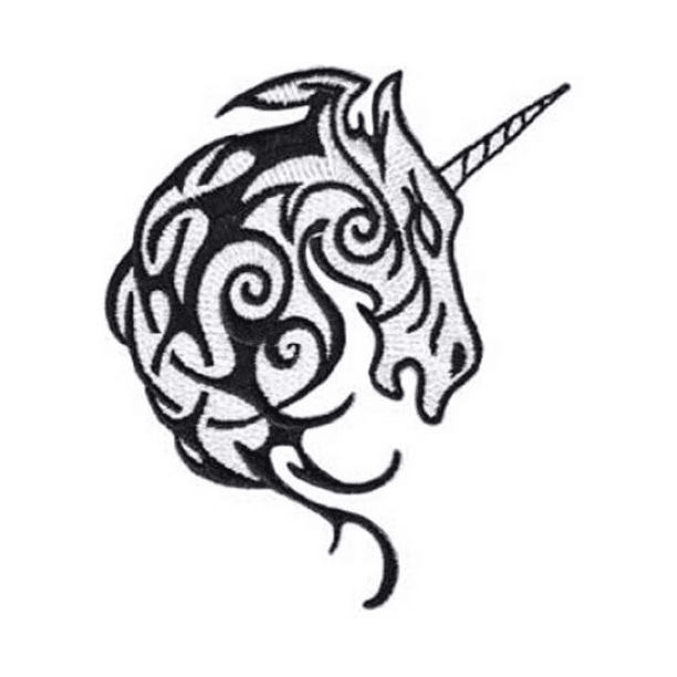 Fantasy Animals Iron on Patch - Unicorn Tribal Head Tattoo Design Applique  