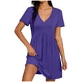 thumbnail image 2 of Antinious Women Solid V-Neck Short Sleeve Pocket Loose Casual Dress, 2 of 5