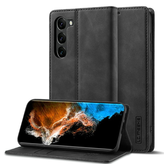 SaniMore for Samsung Galaxy S24 2024 Case, Prumiem PU Leather Wallet Kickstand Cover Magnetic Flip Design Card Slots Shockproof Anti-drop TPU Full Body Protective Shell For Galaxy S24, Black