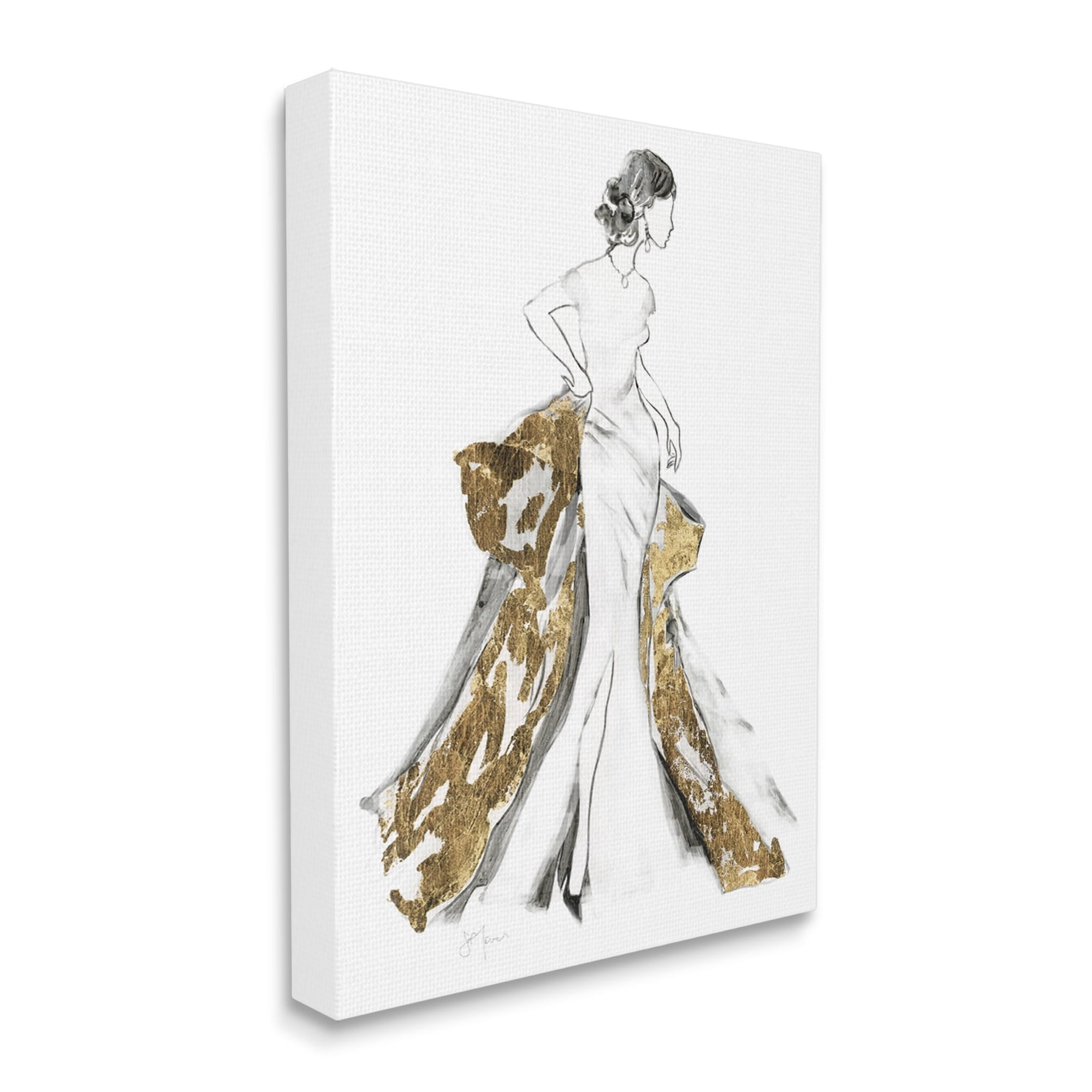 Stupell Industries Elegant Fashion Female Glam Coat Evening Dress, 24 x 30,Design by Janet Tava